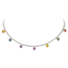 Lollipop Multi Sapphire Diamond 18 Karat White Gold Necklace for Her