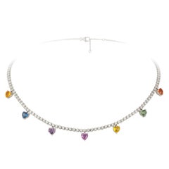 Lollipop Multi Sapphire Diamond 18 Karat White Gold Necklace for Her