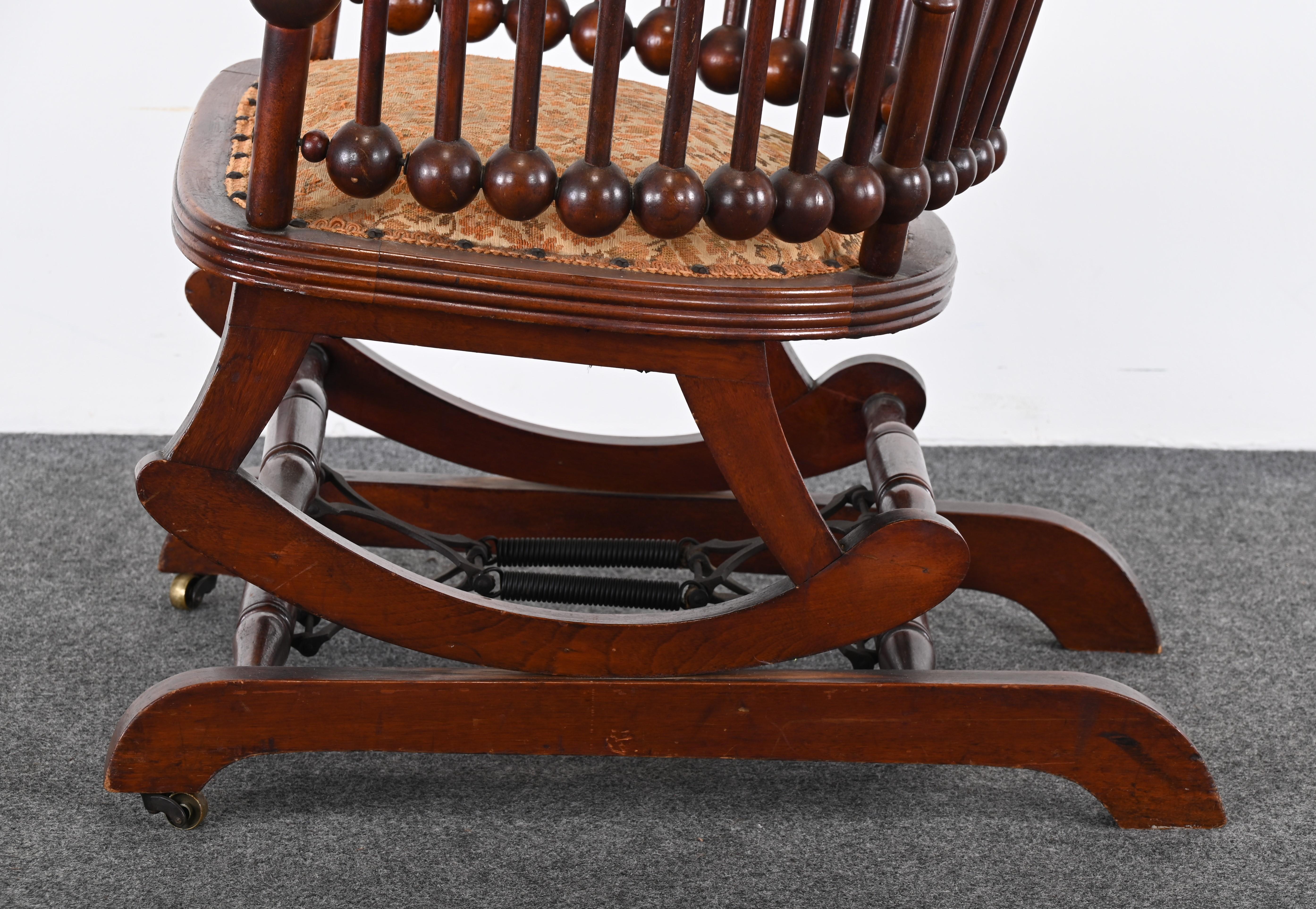 Upholstery Lollipop Rocking Chair by George Hunzinger, 19th Century For Sale