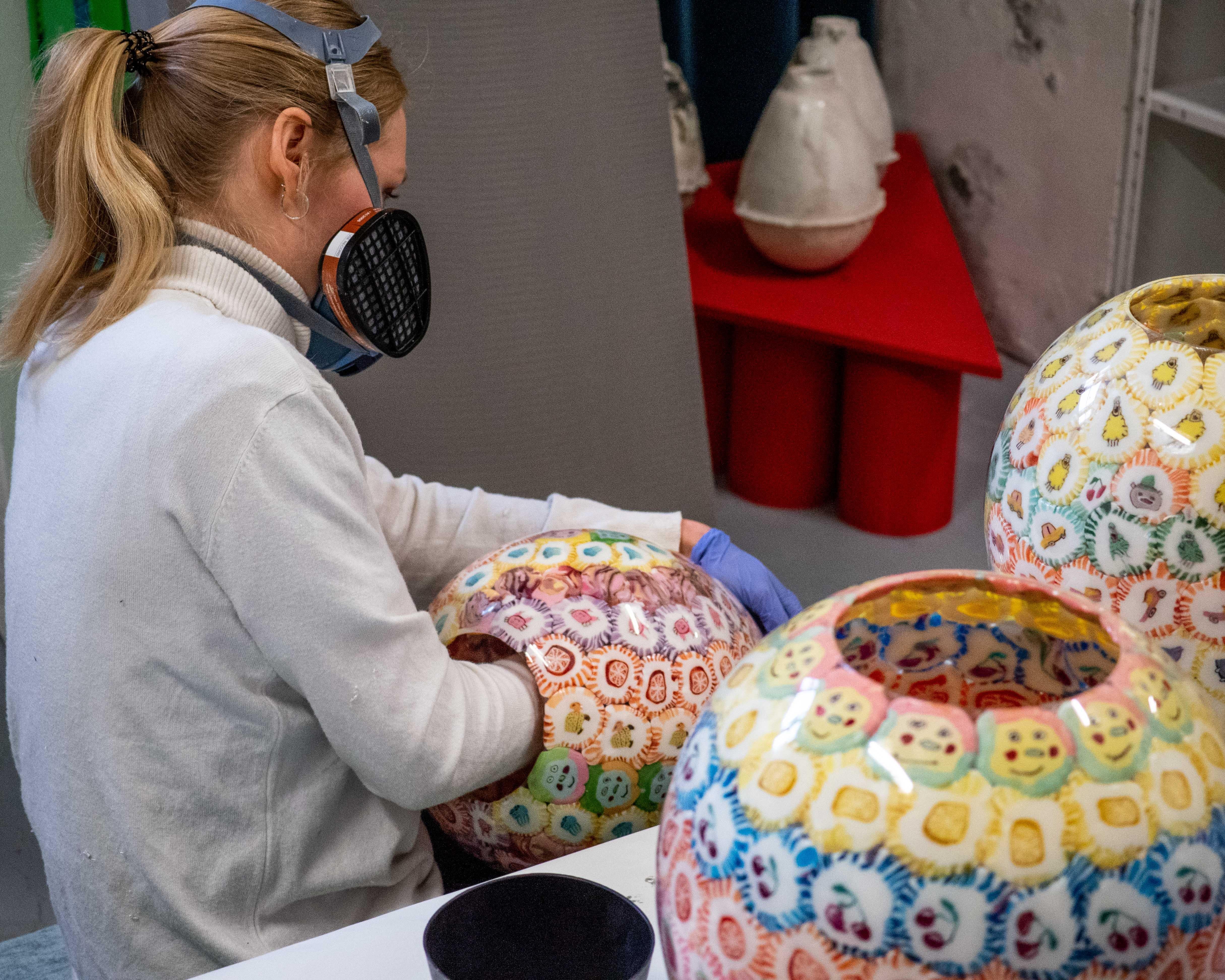 XXIe siècle et contemporain Vase à sucettes 2. verre expérimental soufflé à la bouche, sucettes, abstrait en vente