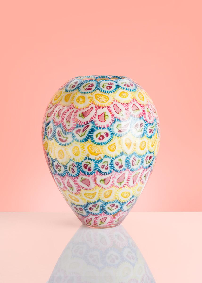 Postmoderno Vaso di lecca-lecca 2. vetro sperimentale soffiato a mano, lecca-lecca, tricolore in vendita