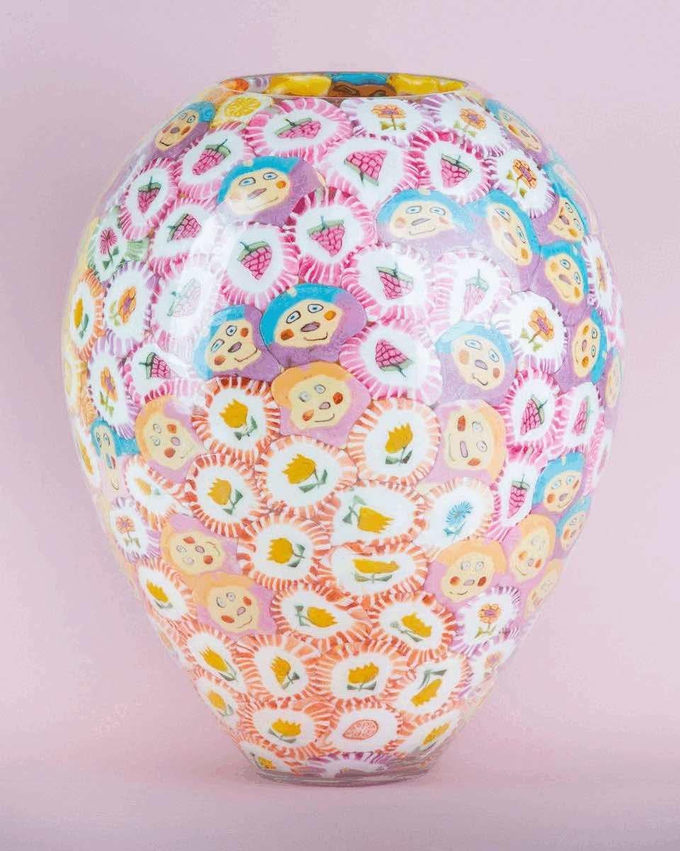 Lollipop vases are the most iconic art-pieces by Anna Jozova. It's a humorous reaction to expensive and demanding technique of Murano glass. Lollipops are glued from inside of the handblown crystal shape and later protected by clear material. All of
