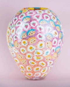 Lollipop vase, handblown experimental glass, lollipops, multicoloured