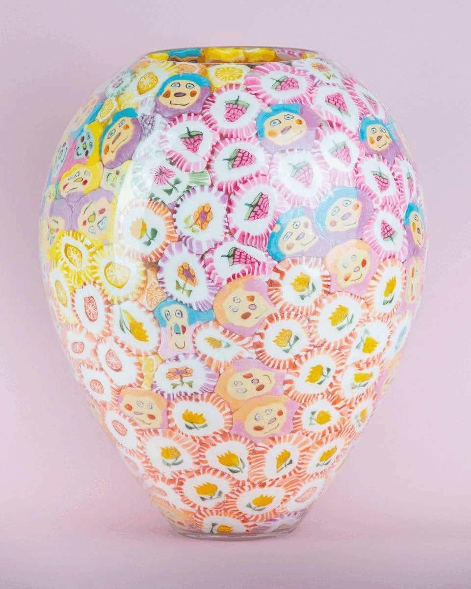 Post-Modern Lollipop vase, handblown experimental glass, lollipops, multicoloured For Sale