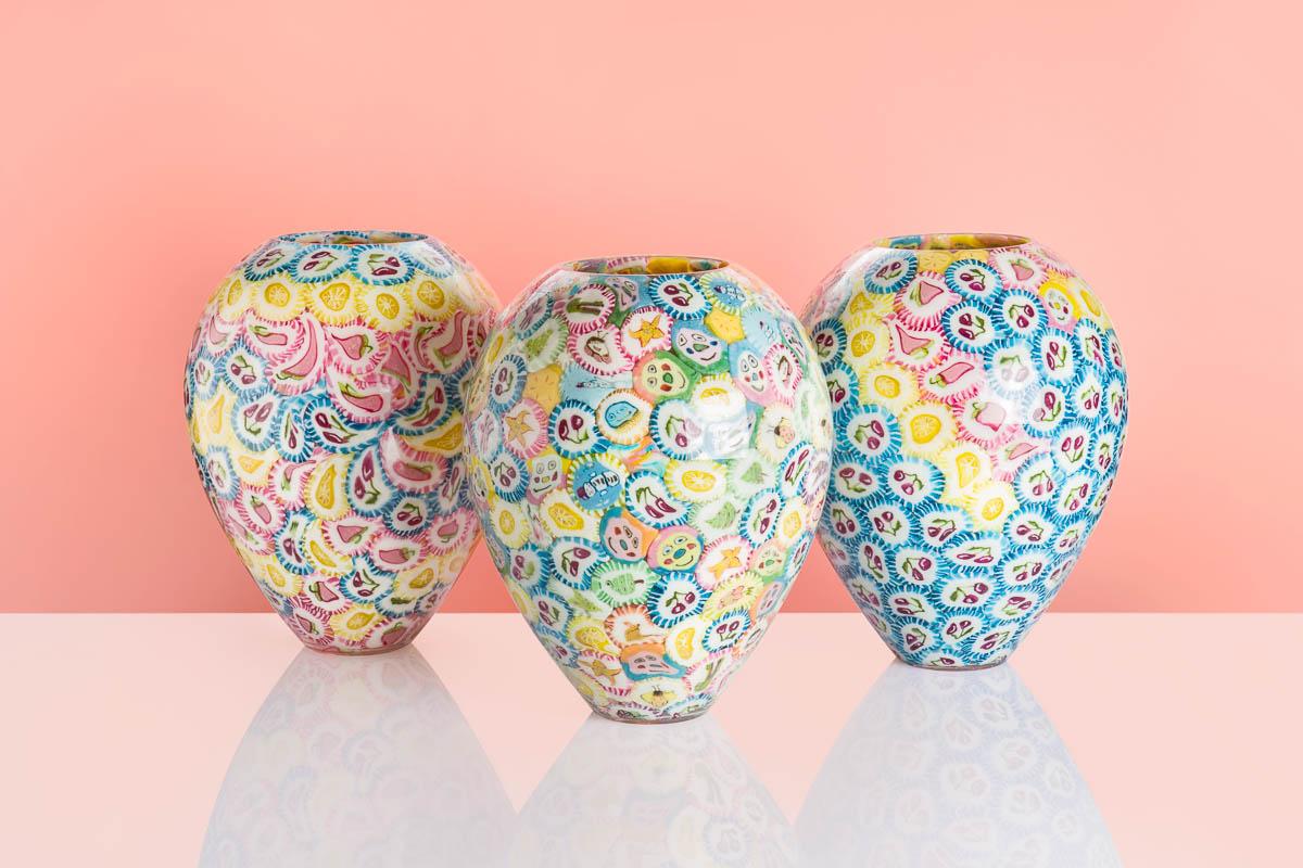 Postmoderno Vaso di lecca-lecca, vetro sperimentale soffiato a mano, lecca-lecca, astratto in vendita