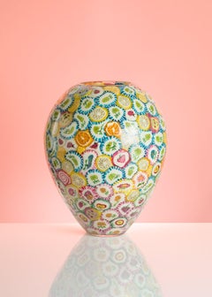 Vase à sucettes, verre expérimental soufflé à la bouche, sucettes, bleu