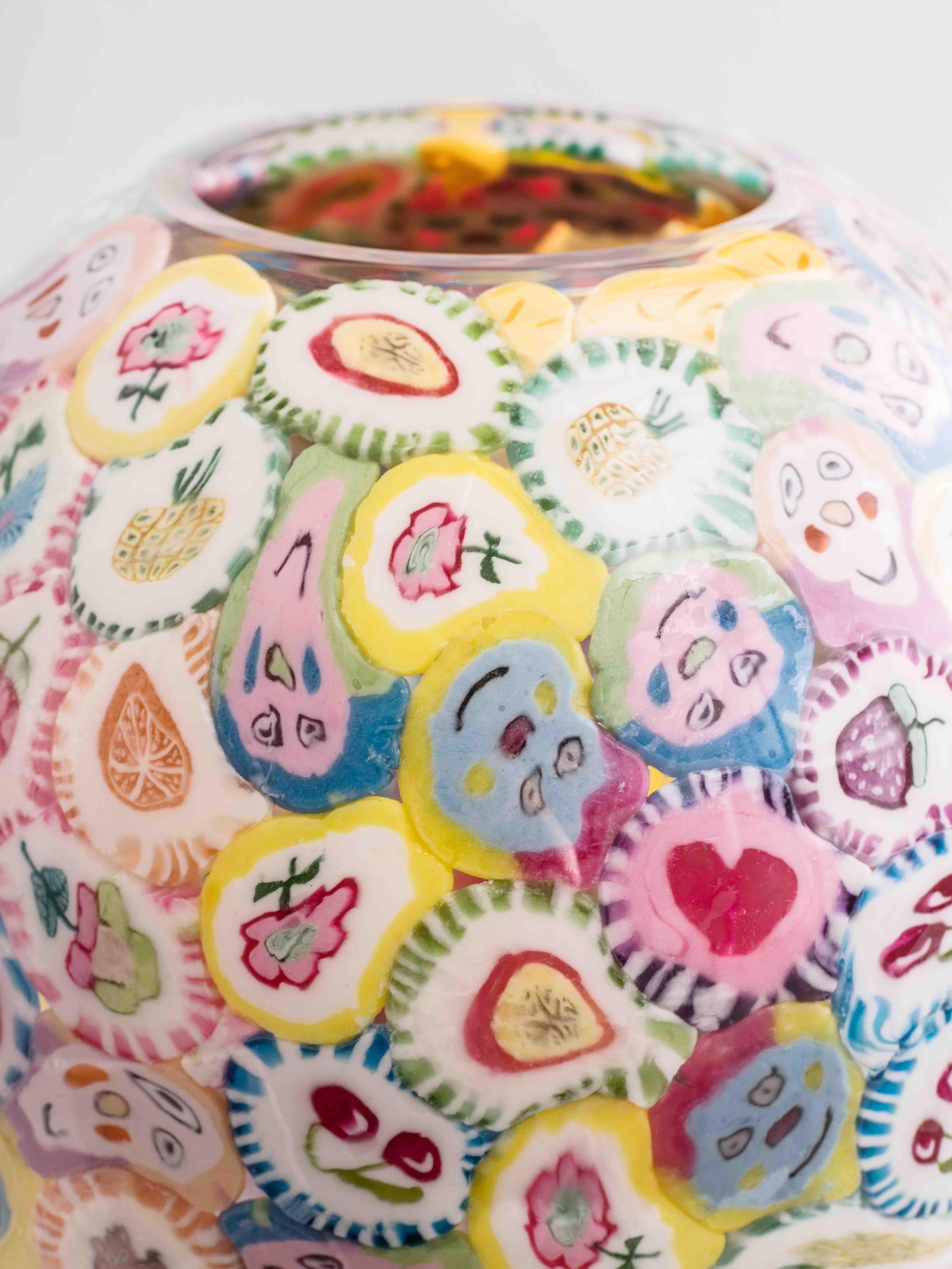 Post-Modern Lollipop vase, handblown experimental glass, lollipops, multicoloured For Sale