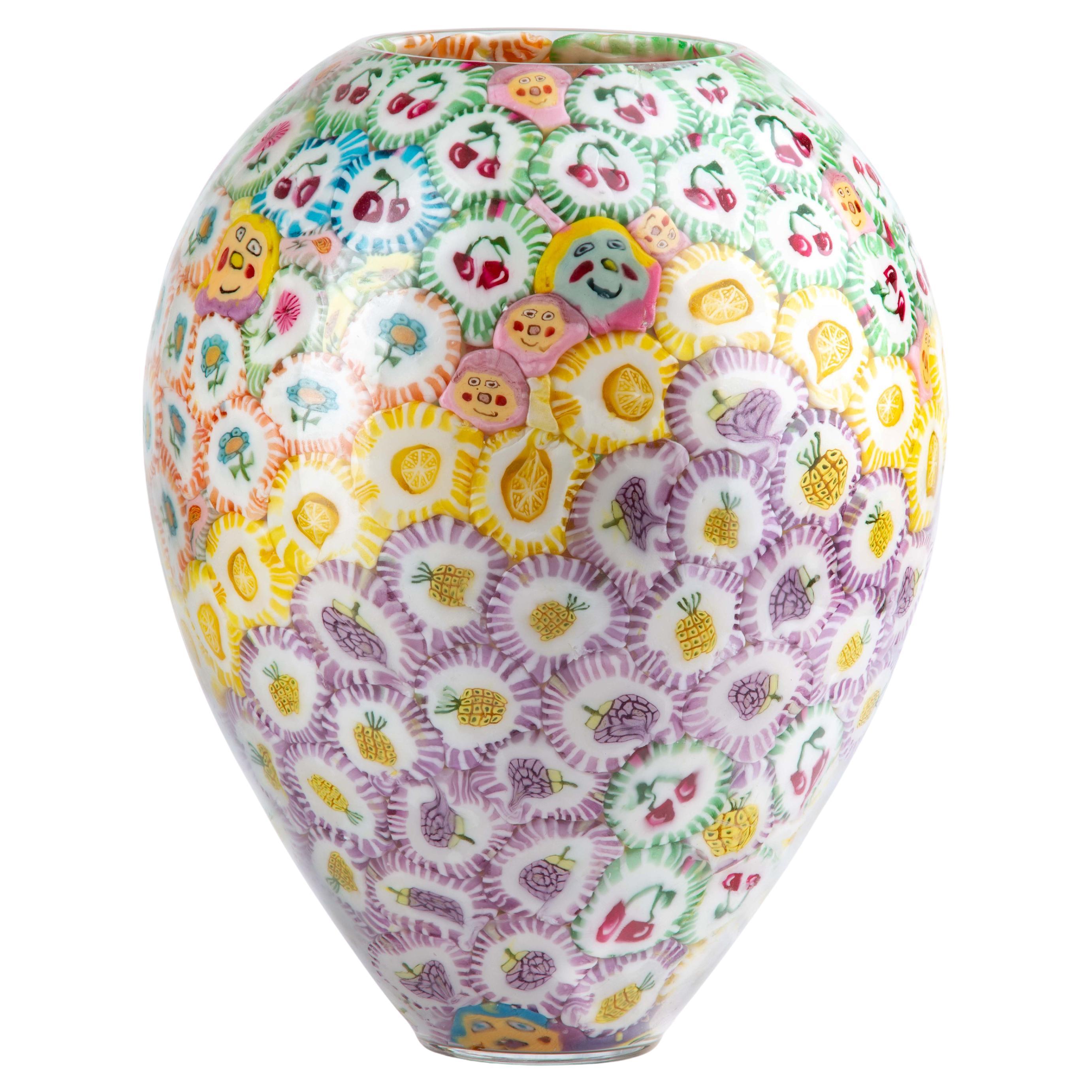 Lollipop-Vase, mundgeblasenes EXPERIMENTAL-Glas, Lollipops, lila im Angebot
