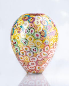 Lollipop vase, handblown experimental glass, lollipops, wild yellow