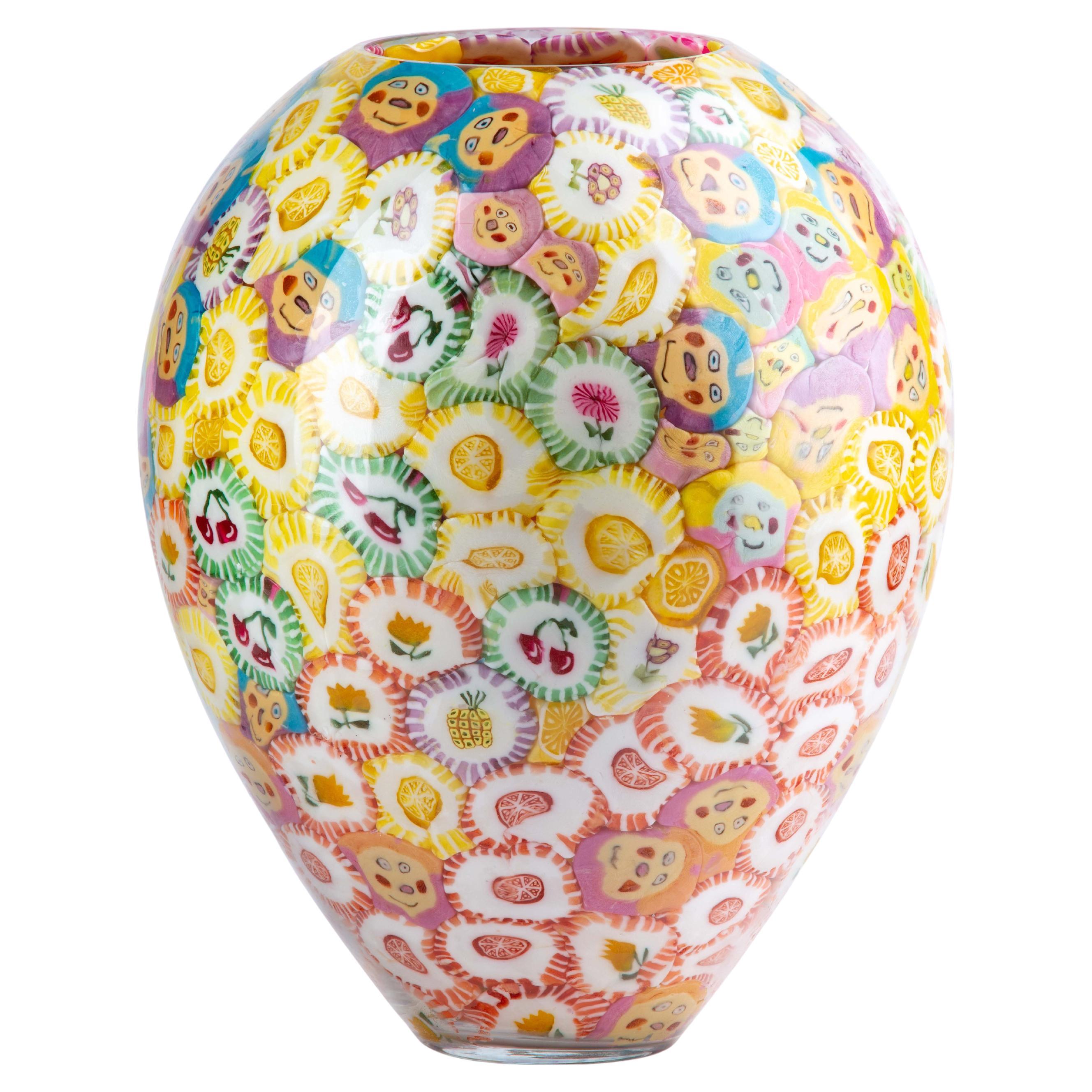 Vase à sucettes, verre expérimental soufflé à la bouche, sucettes, jaune sauvage en vente