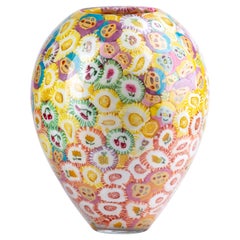 Jarrón piruleta, vidrio experimental soplado a mano, piruletas, amarillo salvaje