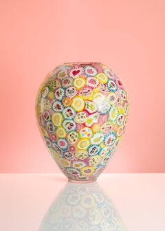 Vase à sucettes, verre expérimental soufflé à la bouche, sucettes, jaune