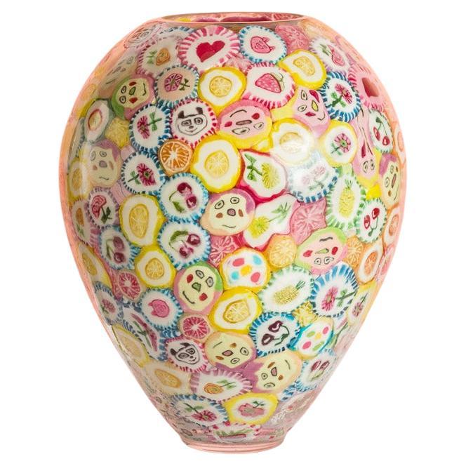 Vaso lecca-lecca, vetro sperimentale soffiato a mano, lecca-lecca, giallo