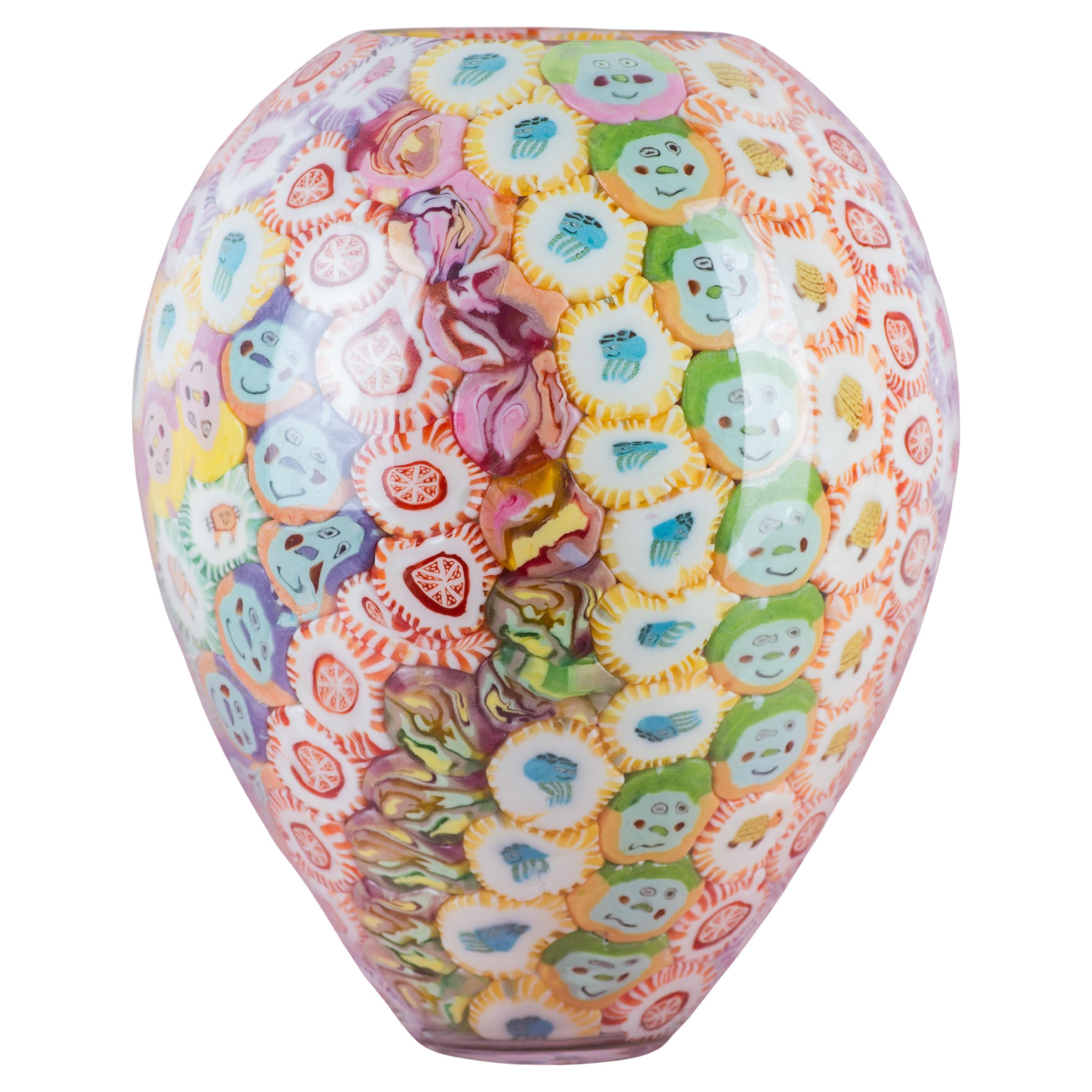 Lollipop vase, handblown, experimental, lollipops, multicoloured, Anna Jozova For Sale