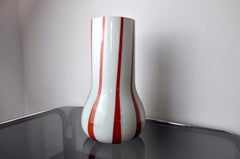 Lollipop Vase, Red and White, Murano Glass, Italy, 1960
