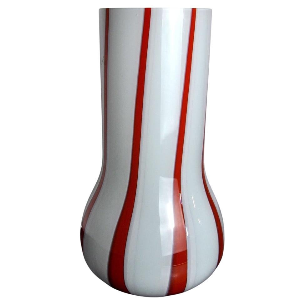 Lollipop Vase, Red and White, Murano Glass, Italy, 1960 For Sale