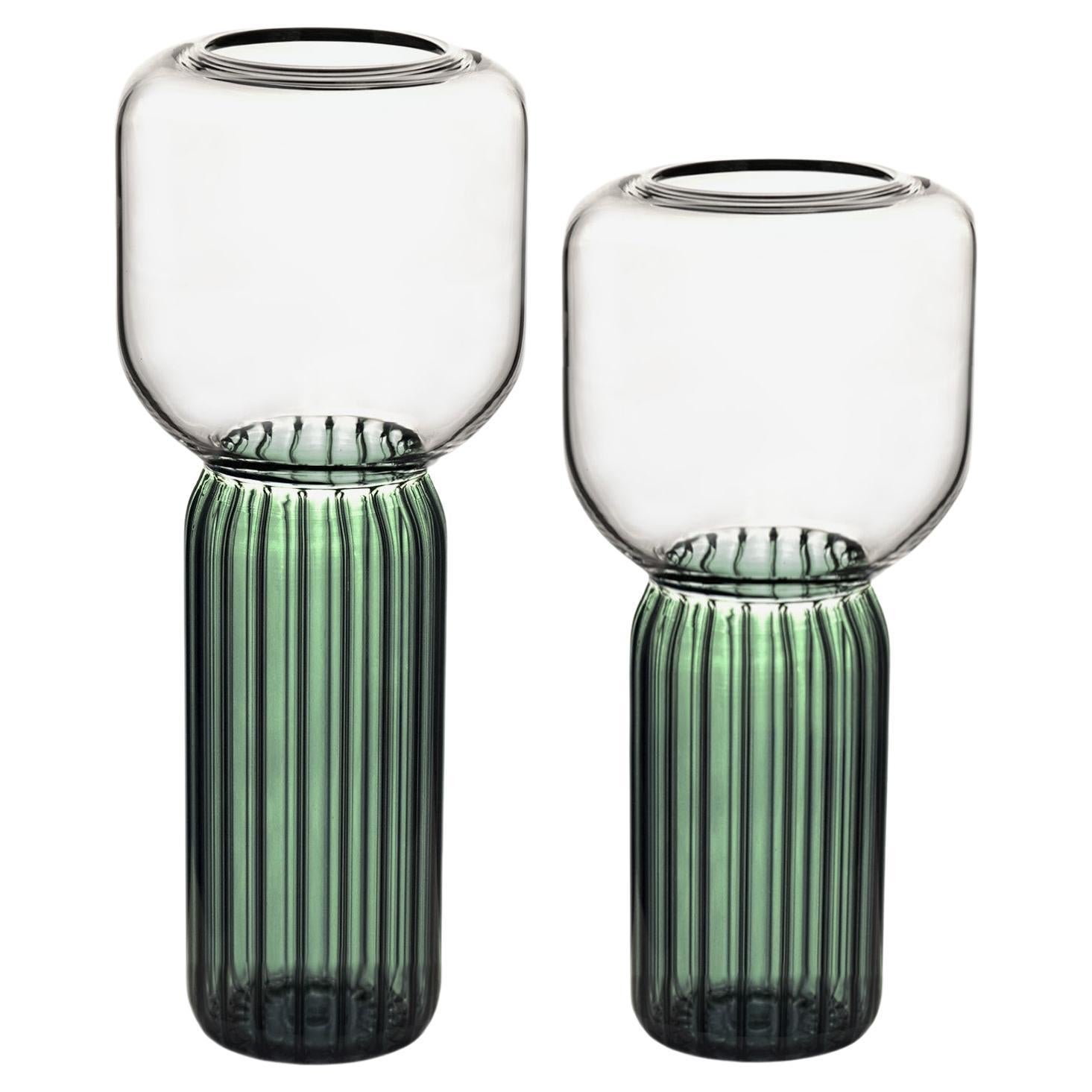 Set de vases en verre fait main, Lollo, vert, Kanz, disponible