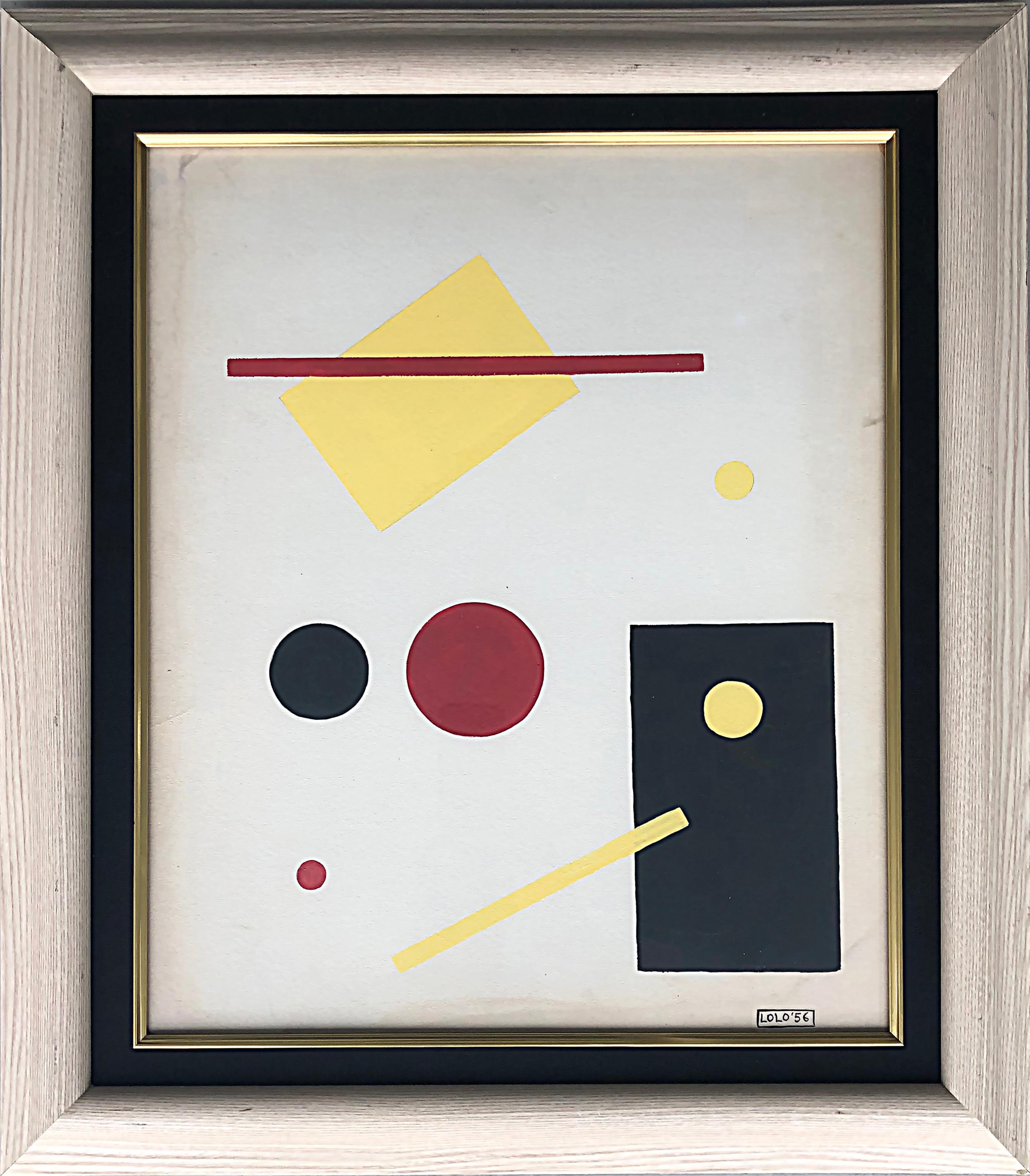 Painted Lolo 'Dolores' Soldevilla Cuban Geometric Oil Painting, Signed & Dated 1956