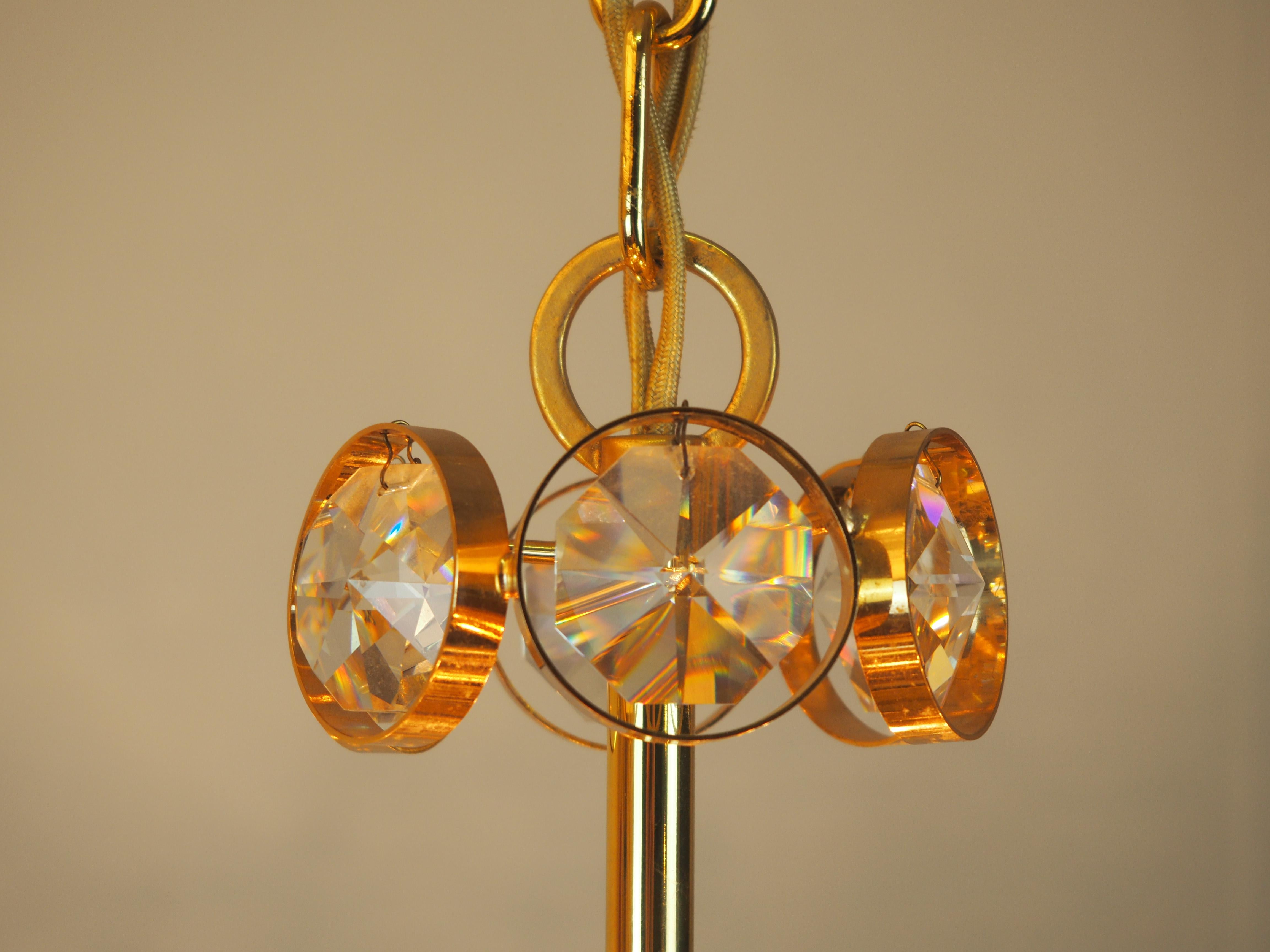 Late 20th Century Lovely Large Gilt Brass and Crystal Chandelier by Palwa, circa 1970s For Sale