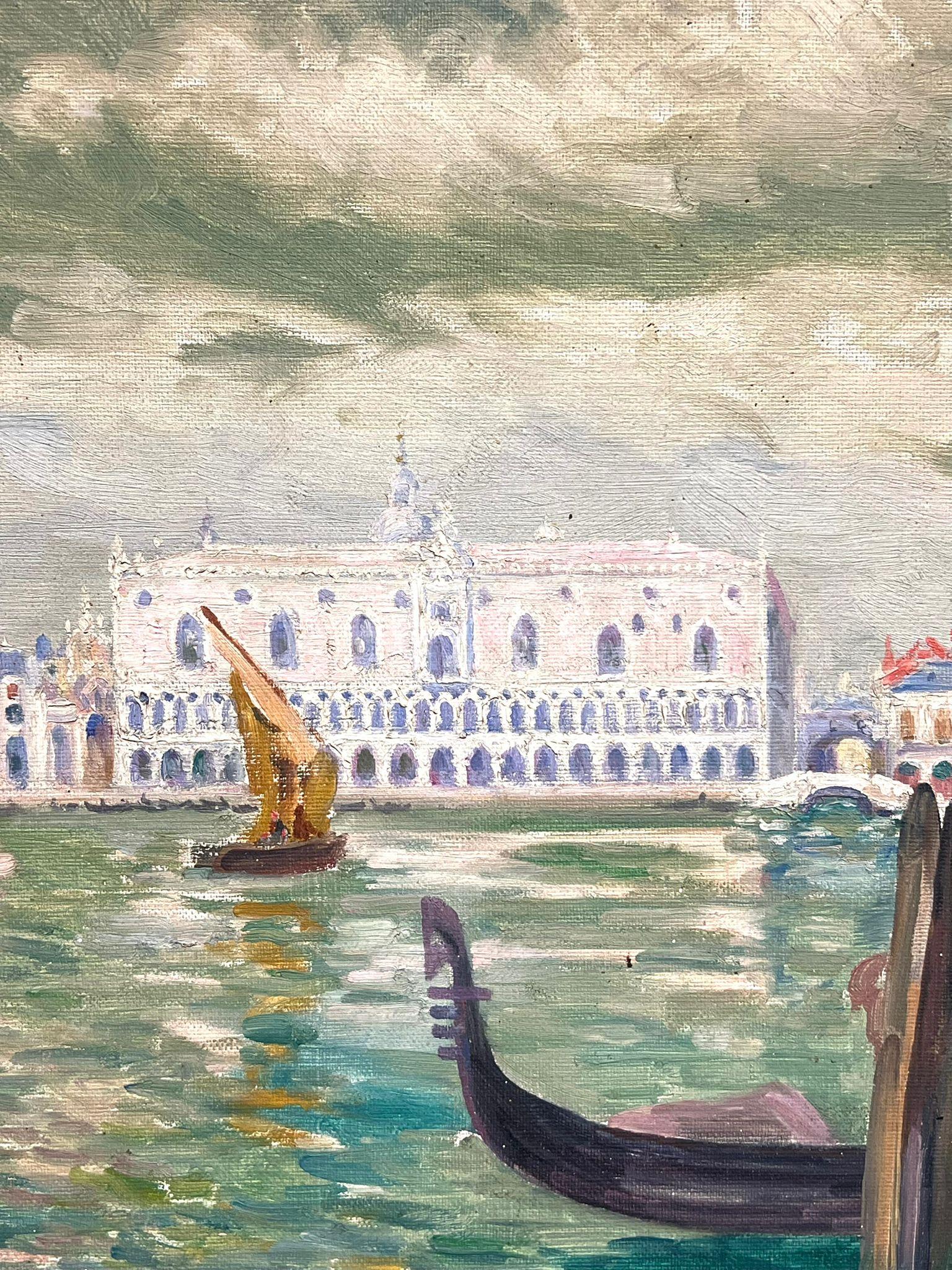 The Grand Canal Venice Beautiful Skyline Large 1930's French Oil Painting 5