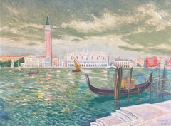 The Grand Canal Venice Beautiful Skyline Large 1930's French Oil Painting