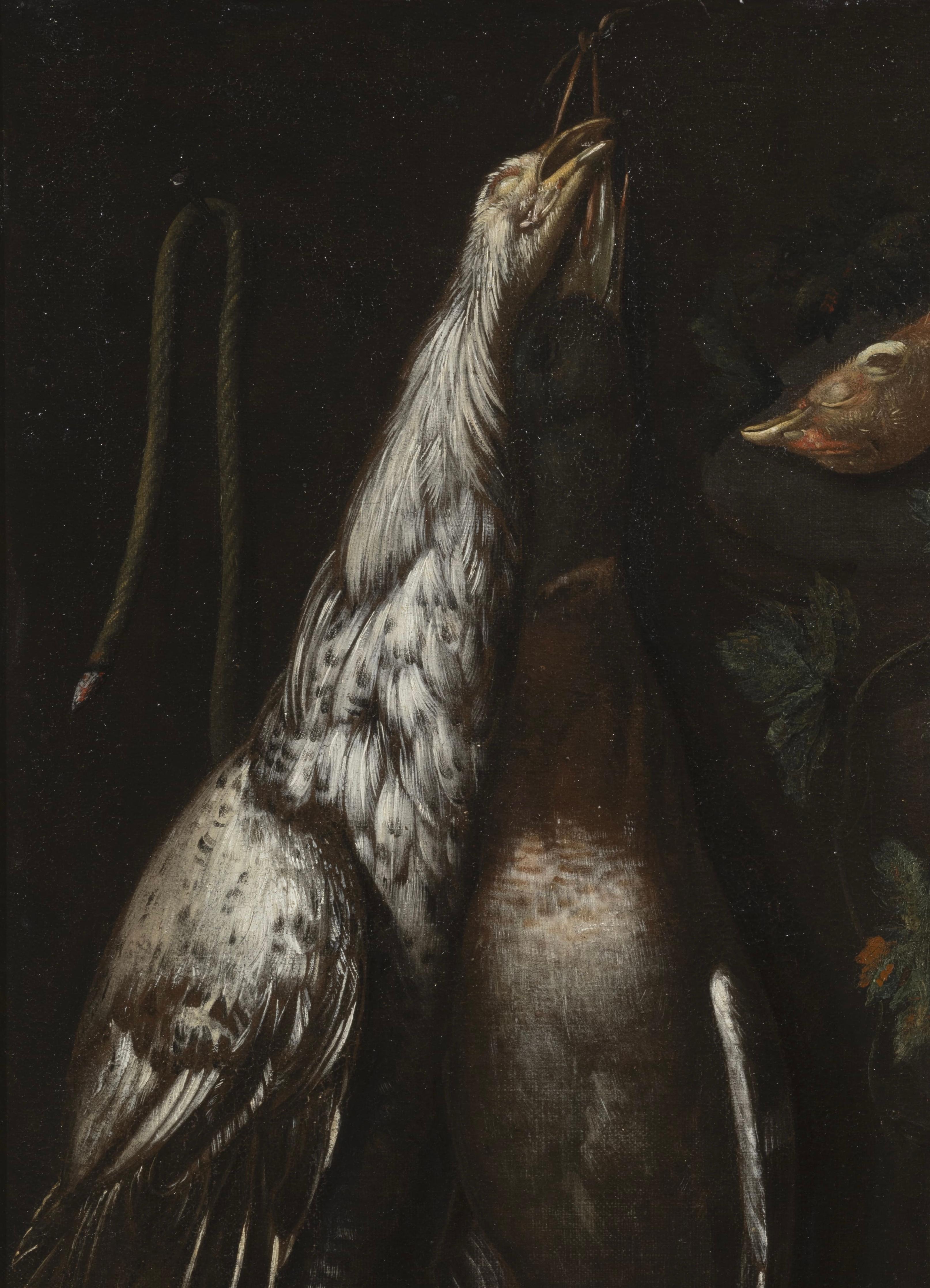 17. Jahrhundert von Lombard-Künstler Stillleben mit Vögeln und brennender Fuse Öl/Leinwand (Alte Meister), Painting, von Lombard Artist