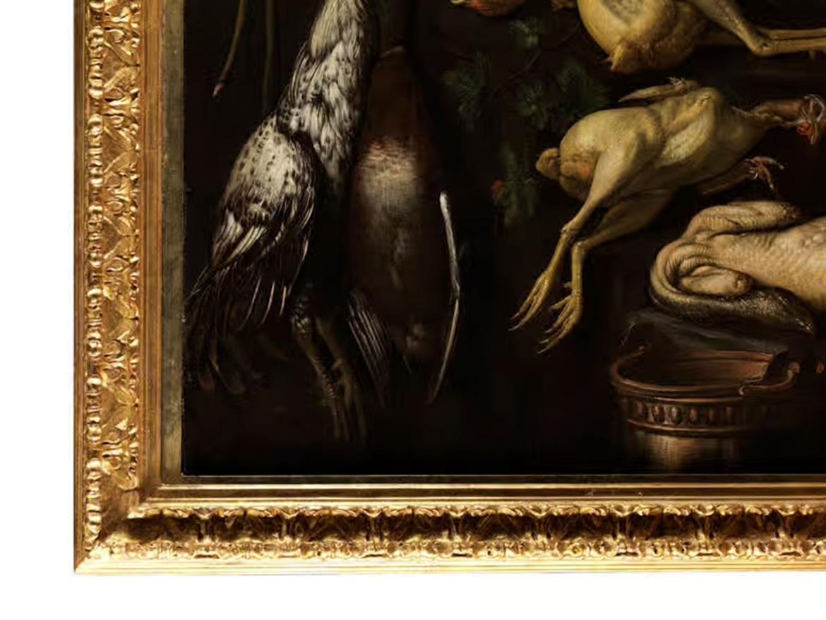 Siglo XVII Por artista lombardo Bodegón con pájaros y mecha encendida Óleo/lienzo en venta 1