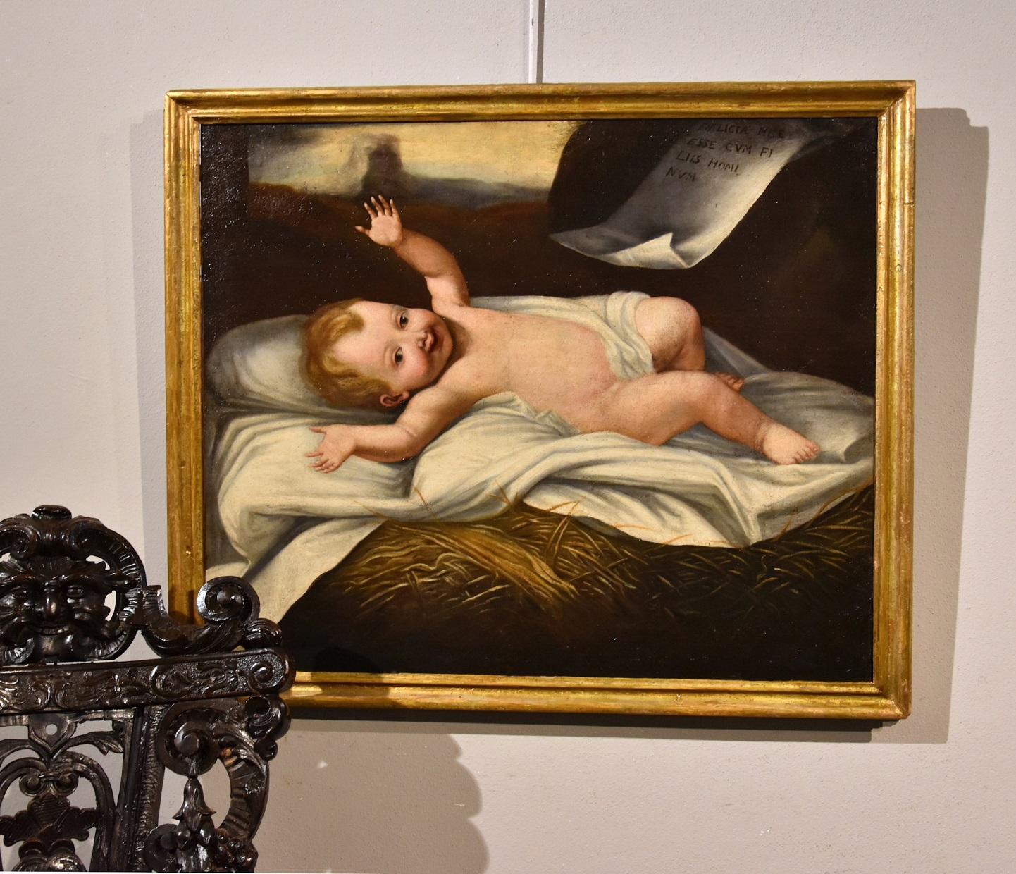 Babykind Jesus, Öl auf Leinwand, alter Meister, 17. Jahrhundert, Italien, religiös, Kind Jesus  – Painting von Lombard painter active in the 17th century