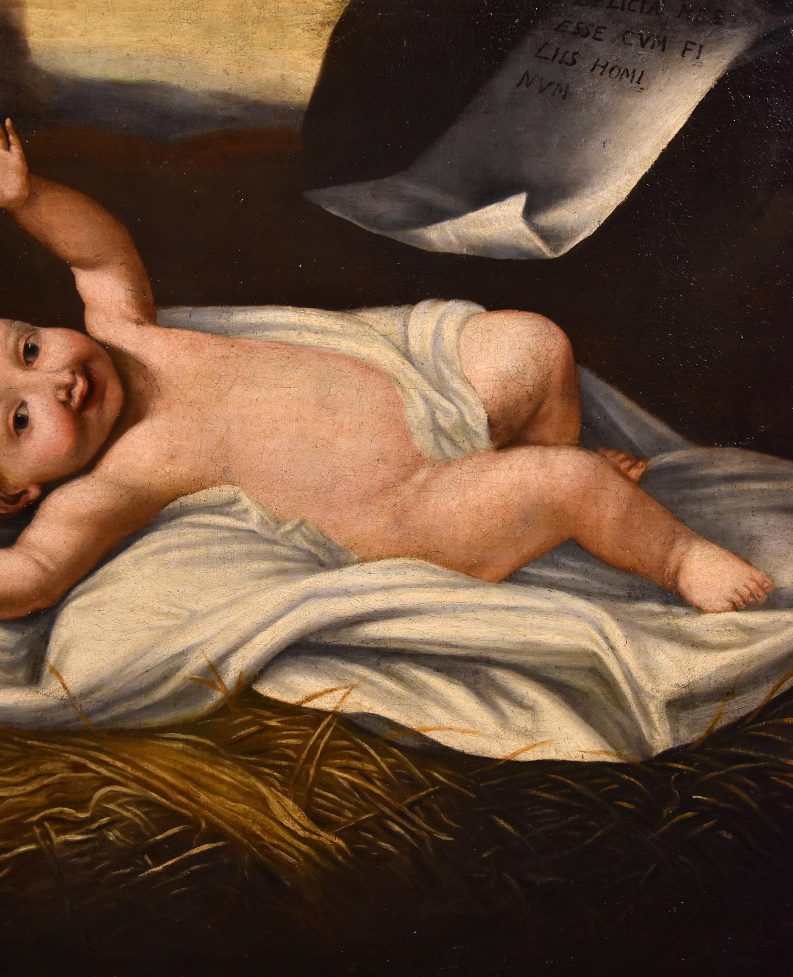 Lombardischer Maler, tätig im 17. Jahrhundert
Jesuskind

Ölgemälde auf Leinwand
70 x 82 cm. - In antikem Rahmen 78 x 91 cm.

Dieses Gemälde stellt ein ungewöhnliches und angenehmes ikonografisches Thema dar, das gelegentlich von der christlichen