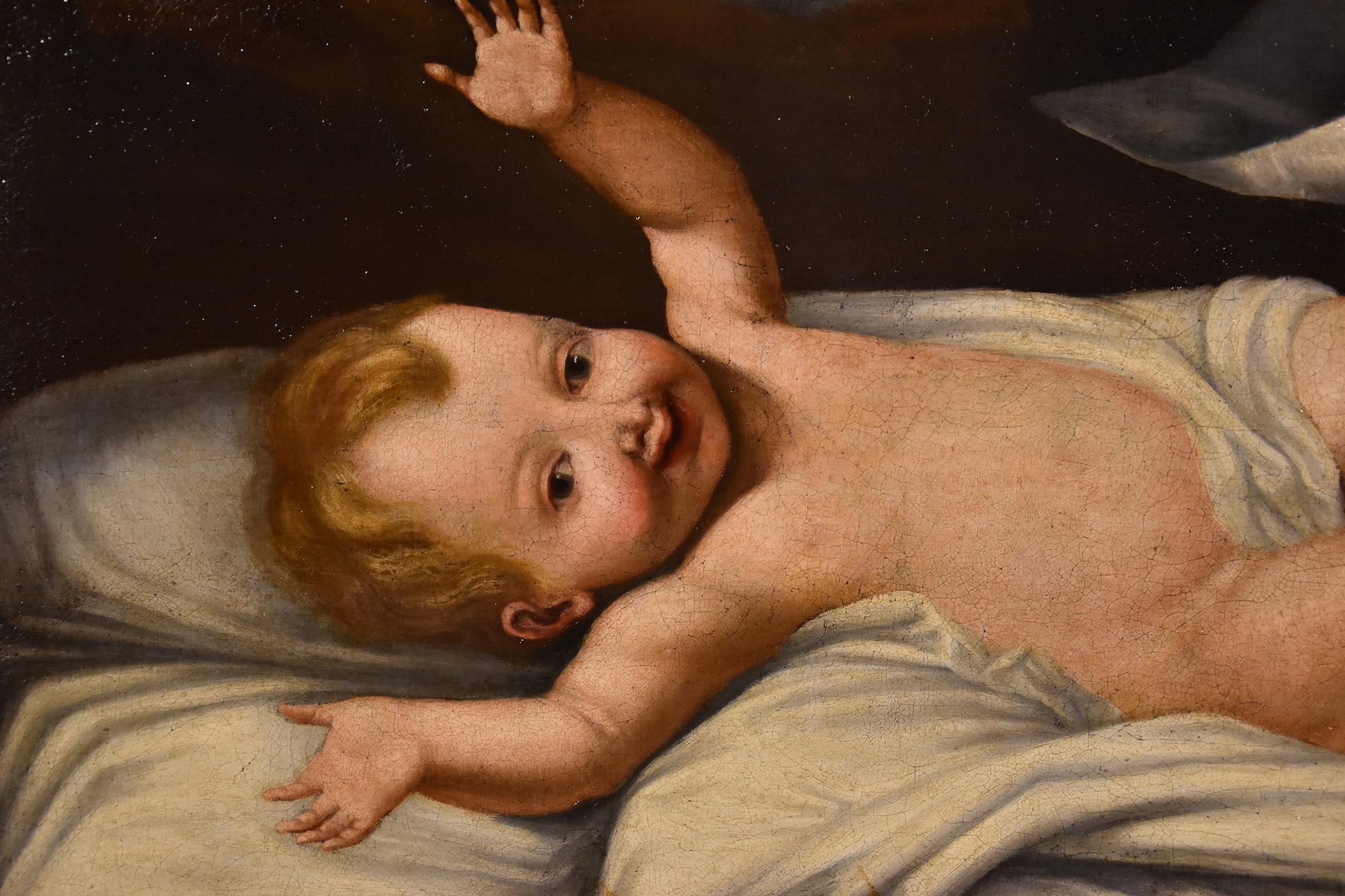 Child Jesus Paint Oil on canvas Old master 17th Century Baby Italian Religious  - Old Masters Painting by Lombard painter active in the 17th century