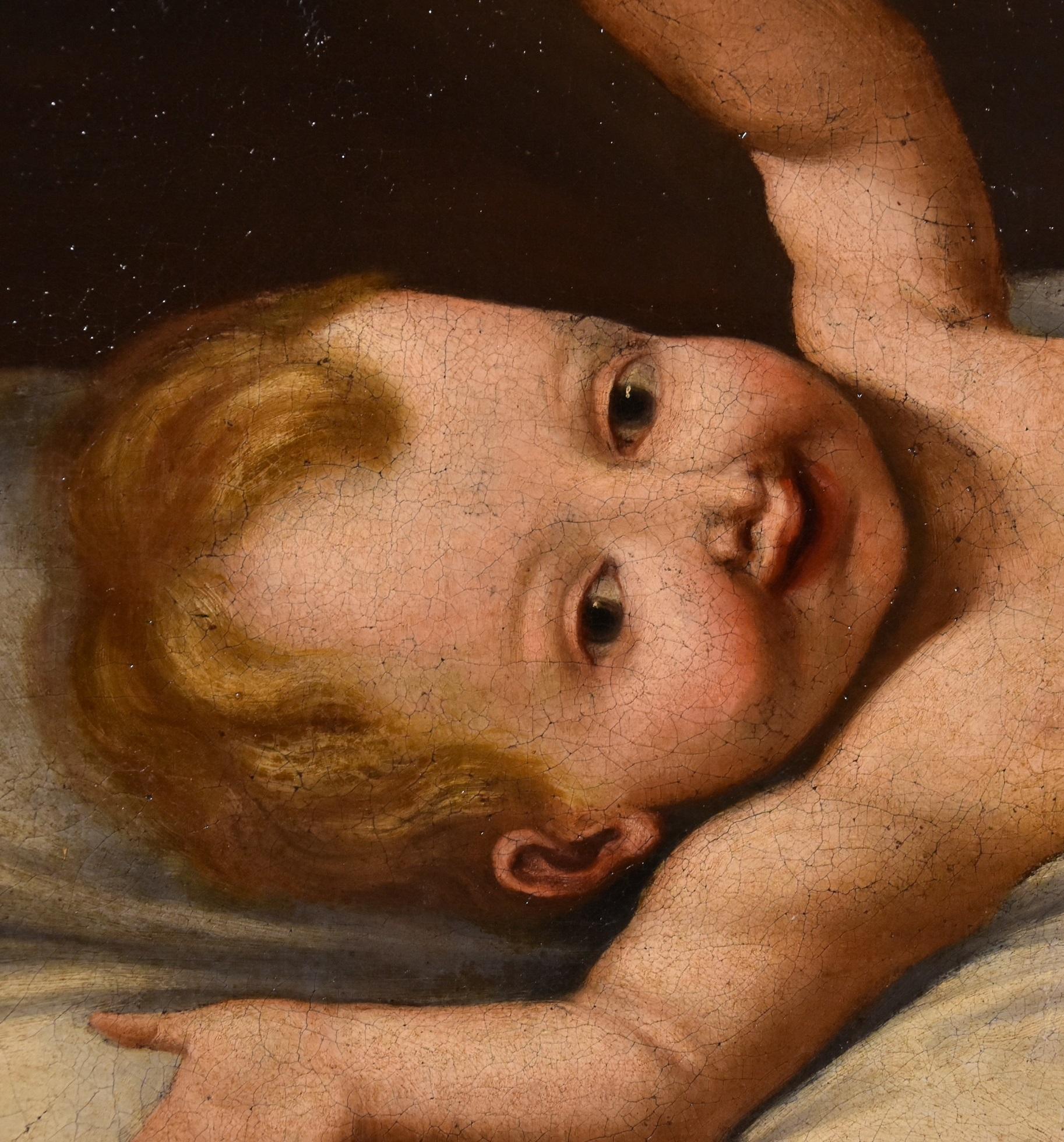 Child Jesus Paint Oil on canvas Old master 17th Century Baby Italian Religious  - Brown Portrait Painting by Lombard painter active in the 17th century