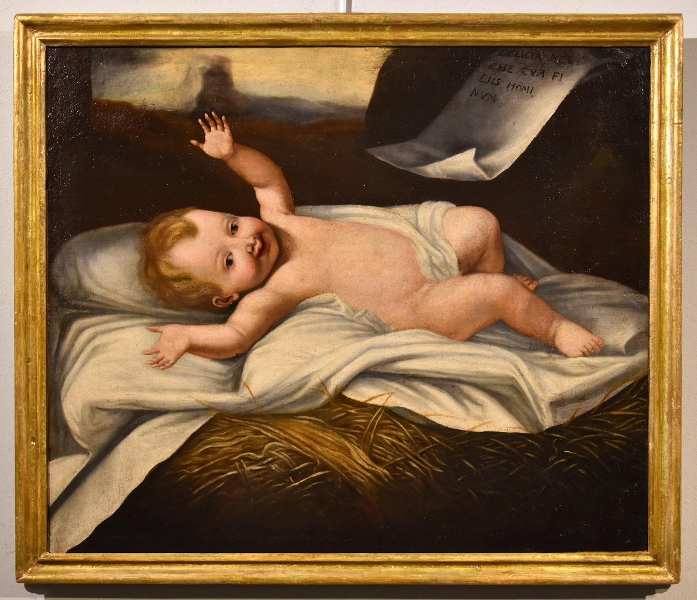 Portrait Painting Lombard painter active in the 17th century - Child Jesus - Peinture à l'huile sur toile - Grand maître - Bébé italien du 17ème siècle - religieux 