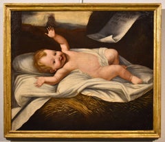 Antique Child Jesus Paint Oil on canvas Old master 17th Century Baby Italian Religious 