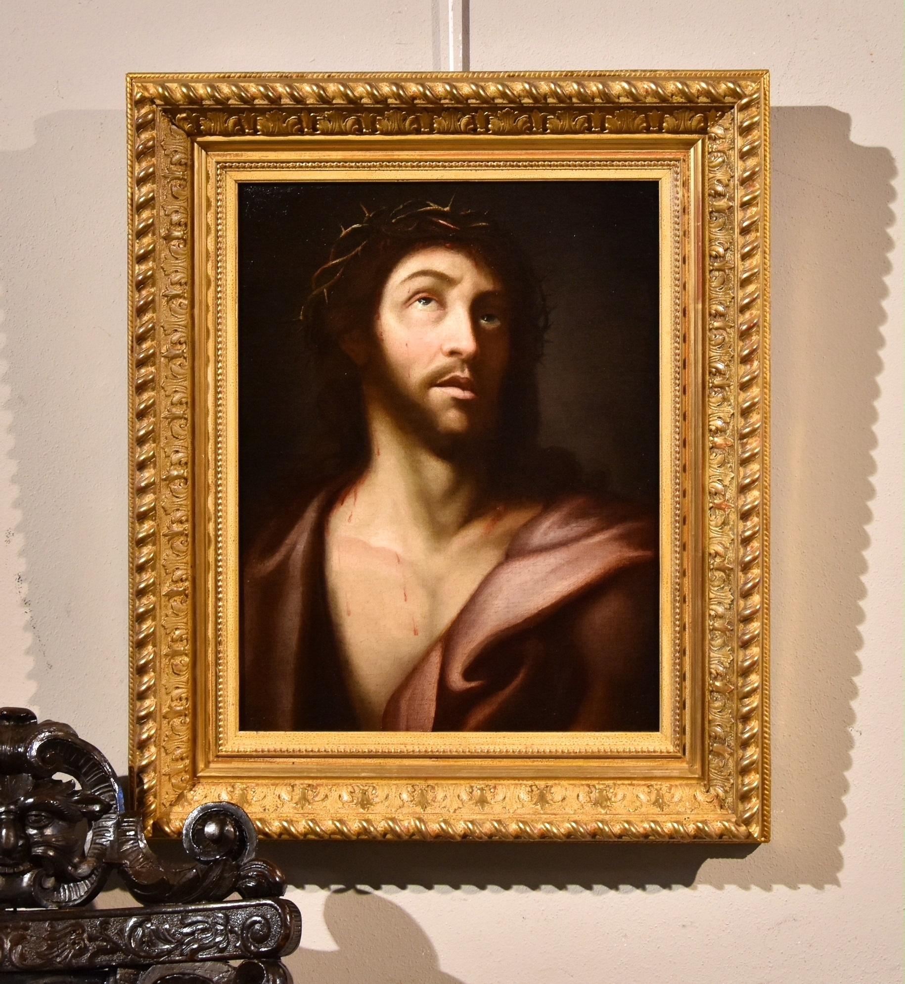 Peinture à l'huile sur toile Ecce Homo Christ du maître ancien Léonard du XVIIe siècle italien  - Painting de Lombard painter of the 17th century