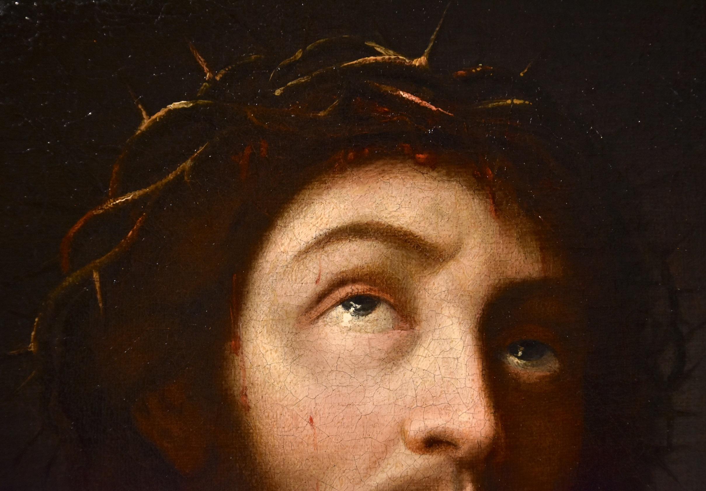 Peinture à l'huile sur toile Ecce Homo Christ du maître ancien Léonard du XVIIe siècle italien  en vente 1