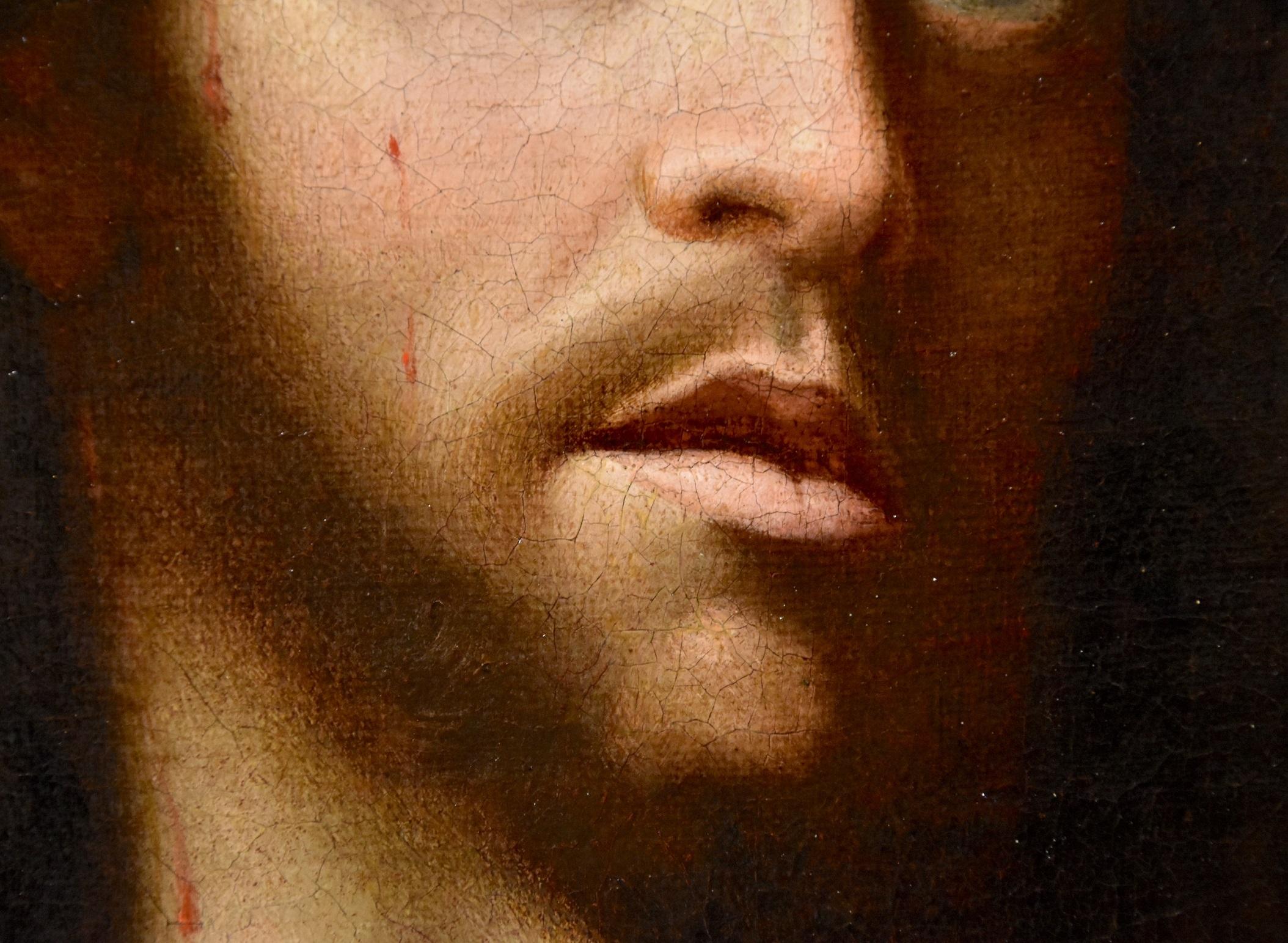Ecce Homo Christ Paint Oil on canvas 17th Century Old master Leonardo Italian  - Brown Portrait Painting by Lombard painter of the 17th century