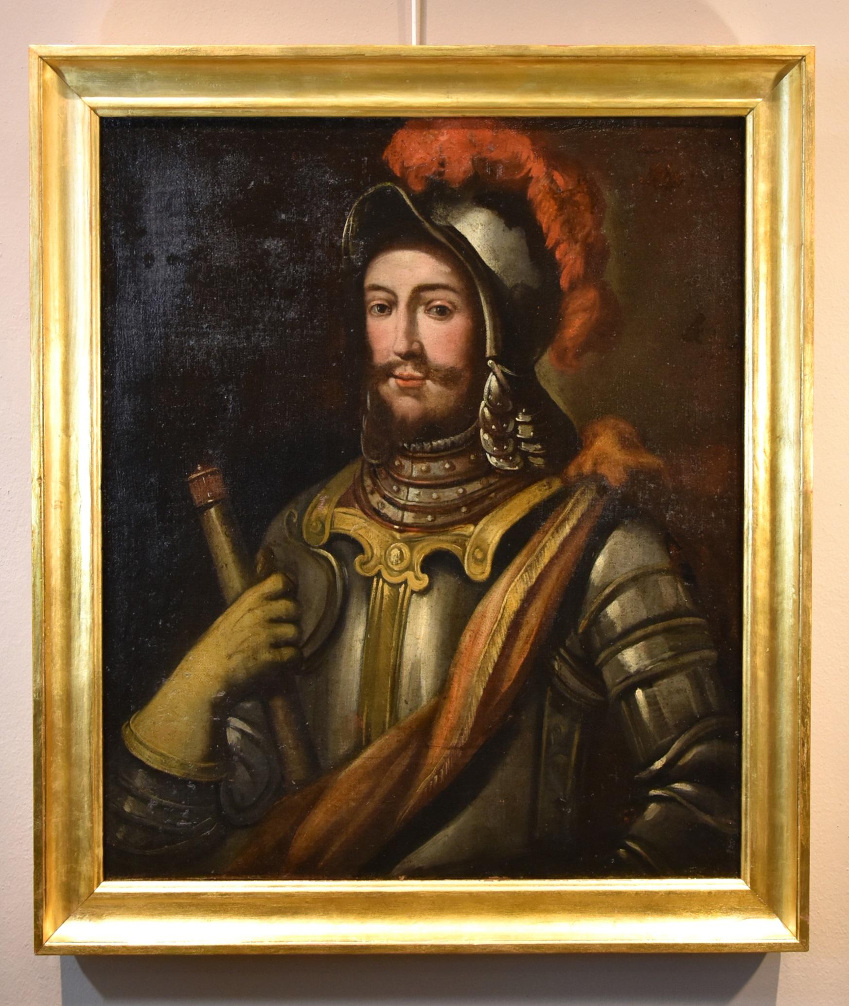 Portrait de chevalier huile sur toile 17ème siècle école lombard maître ancien Italie