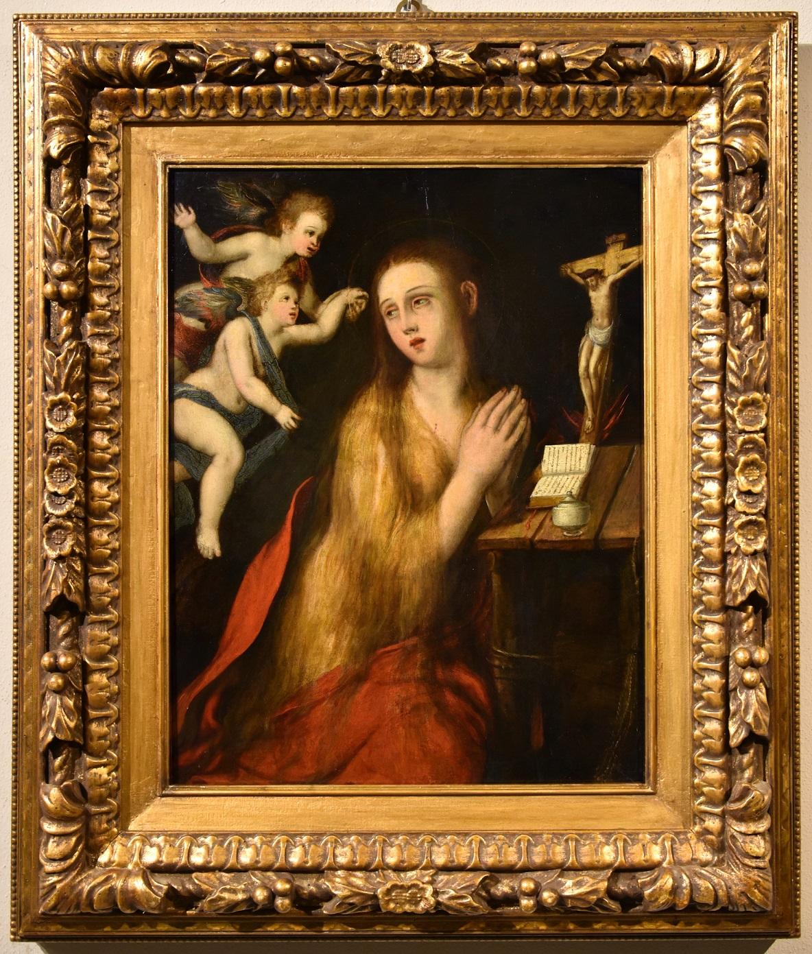 Venus Cupid Satyr Palma Il Giovane Paint Oil on canvas 17th Century Old