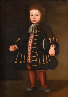 Antique Portrait Young Boy Lombard School 17th Century Paint Oil on canvas Old master