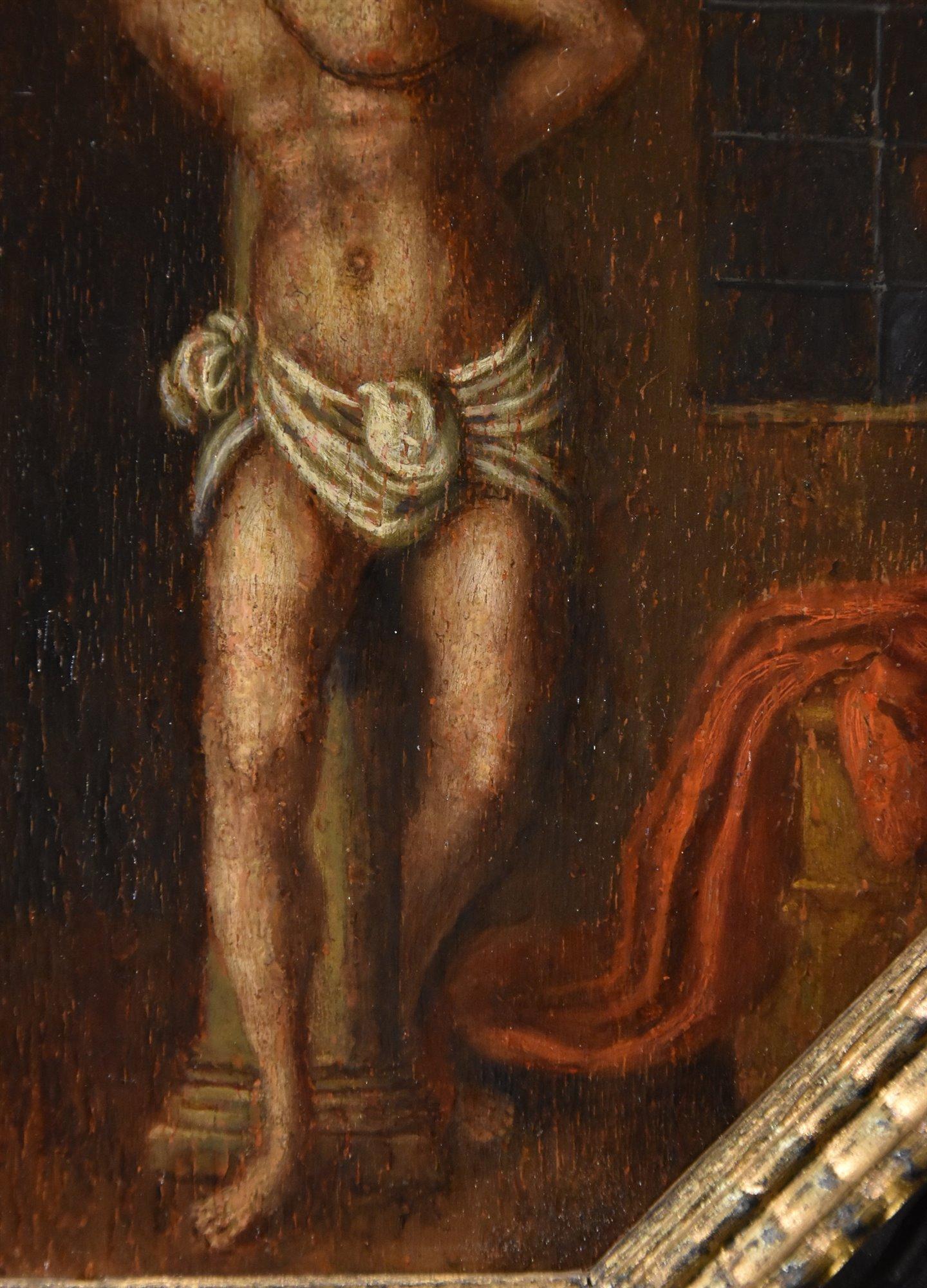 Christ Column Religious Paint 16th Century Oil on table Lombard School For Sale 7