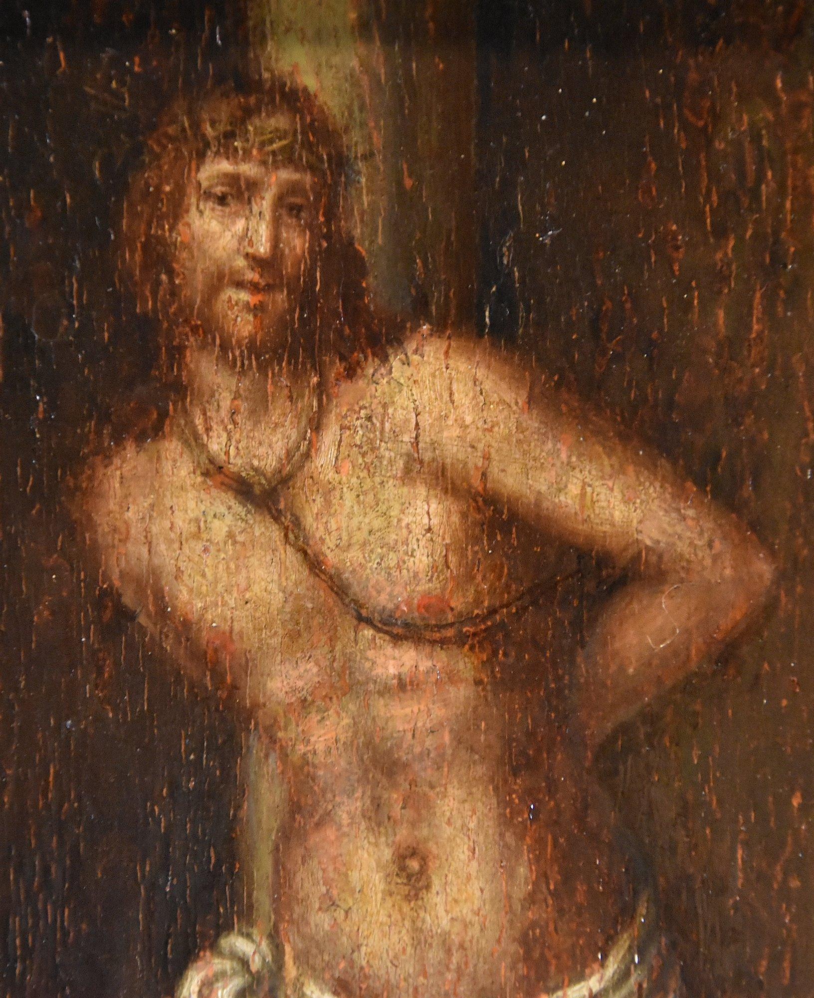 Christ Column Religious Paint 16th Century Oil on table Lombard School For Sale 8