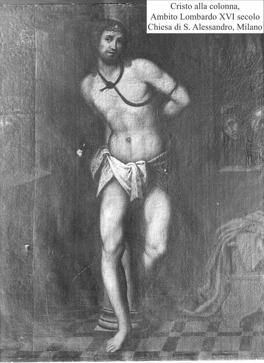 Christ Column Religious Paint 16th Century Oil on table Lombard School For Sale 10