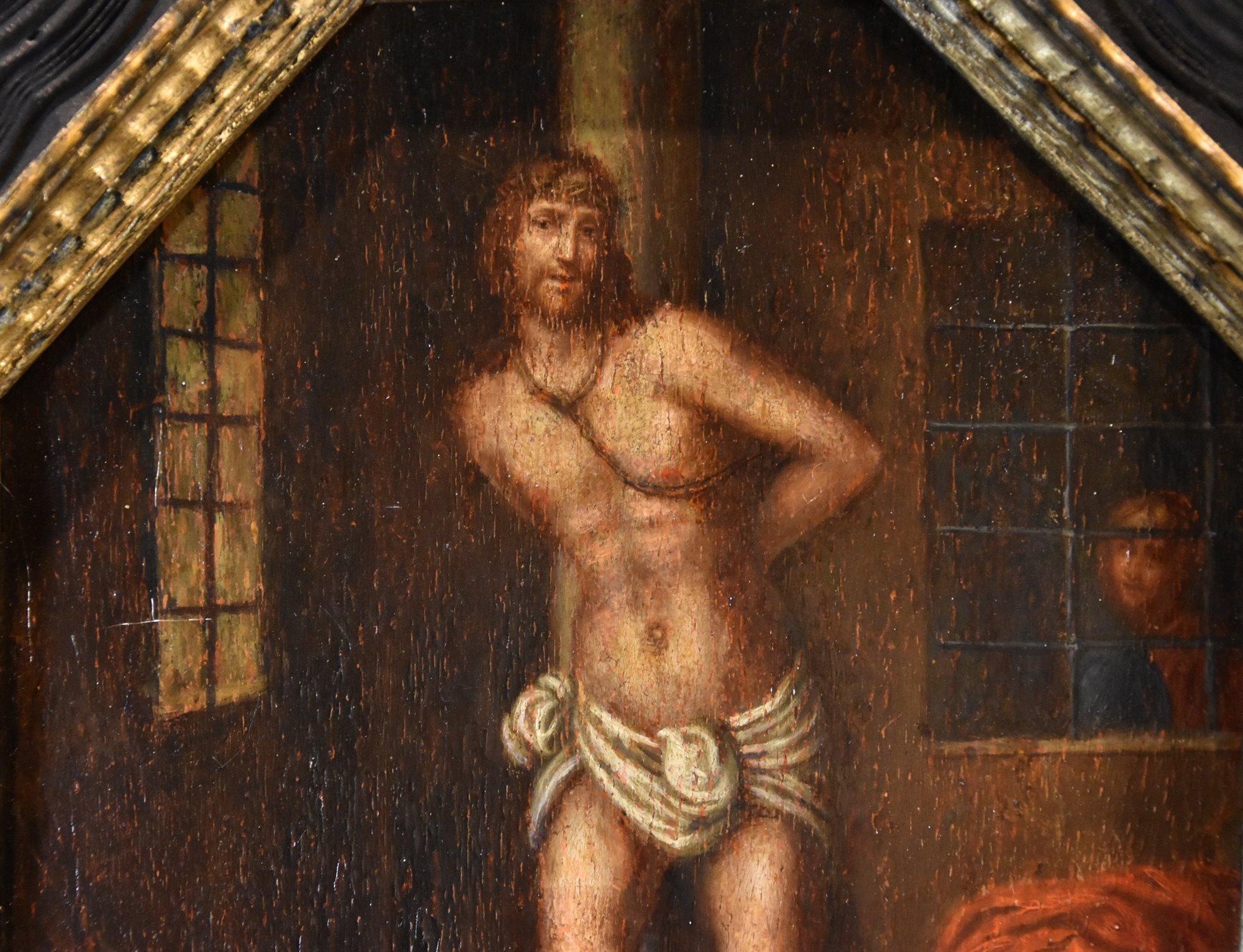 Christ Column Religious Paint 16th Century Oil on table Lombard School For Sale 1