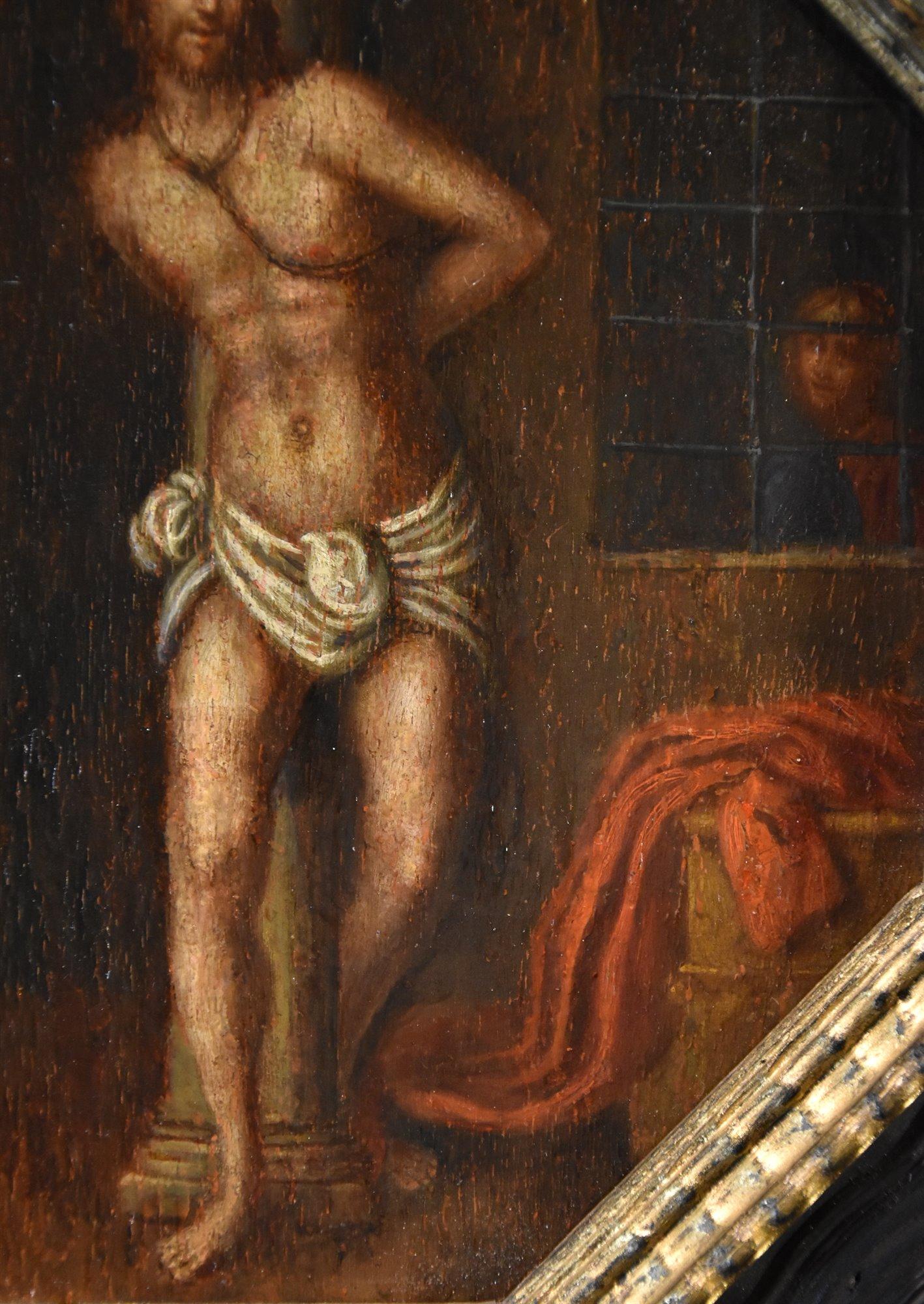 Christ Column Religious Paint 16th Century Oil on table Lombard School For Sale 3