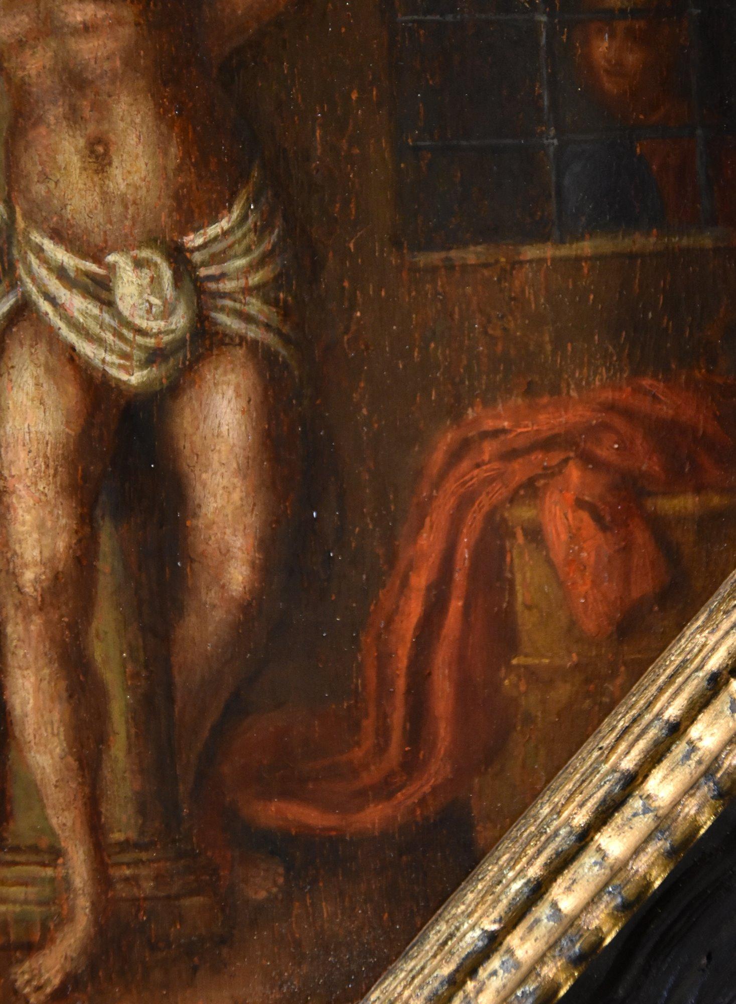 Christ Column Religious Paint 16th Century Oil on table Lombard School For Sale 4
