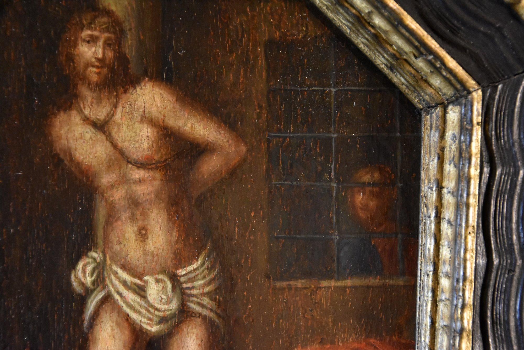 Christ Column Religious Paint 16th Century Oil on table Lombard School For Sale 5