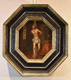Christ Column Religious Paint 16th Century Oil on table Lombard School