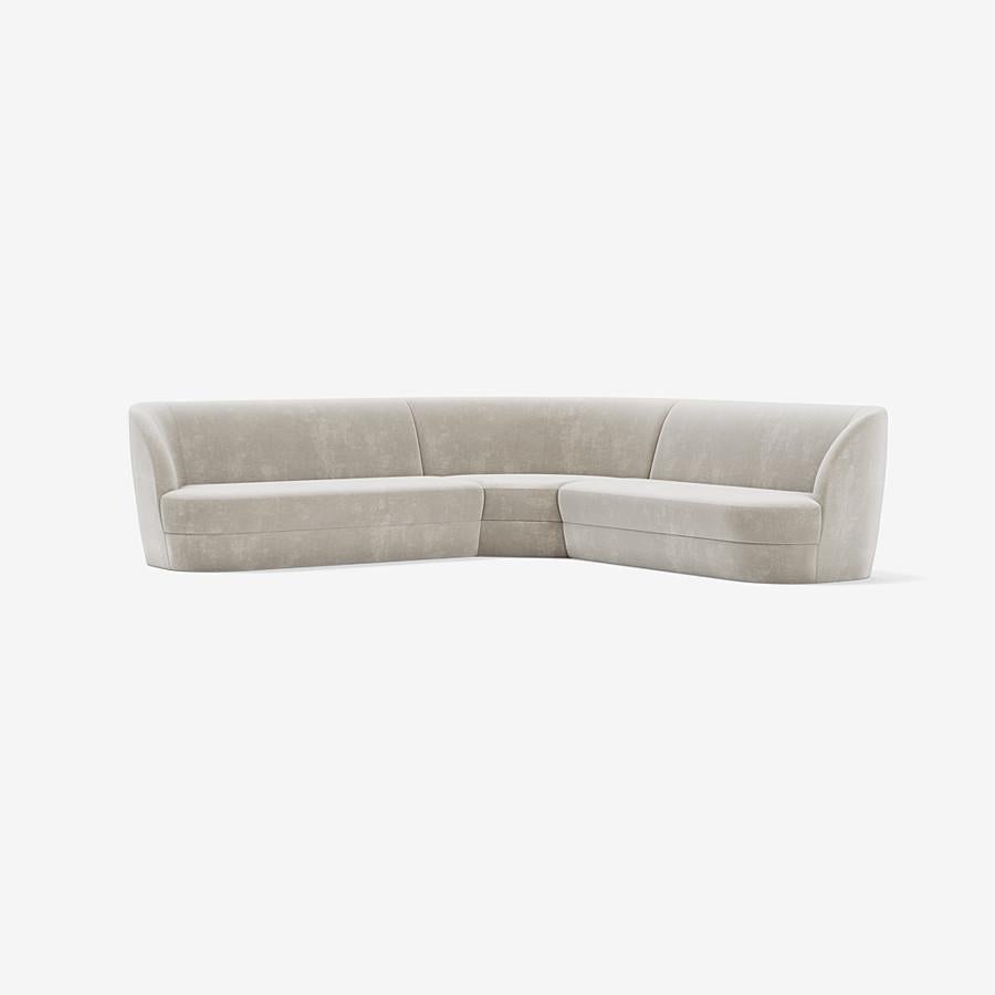 This Lombard Street sectional by Yabu Pushelberg is composed of three modules in a V shape and is upholstered in Seaton Street nubuck leather. Seaton Street comes in 9 colorways from Germany, with a weight of 1.2-1.4mm.

The Lombard Street