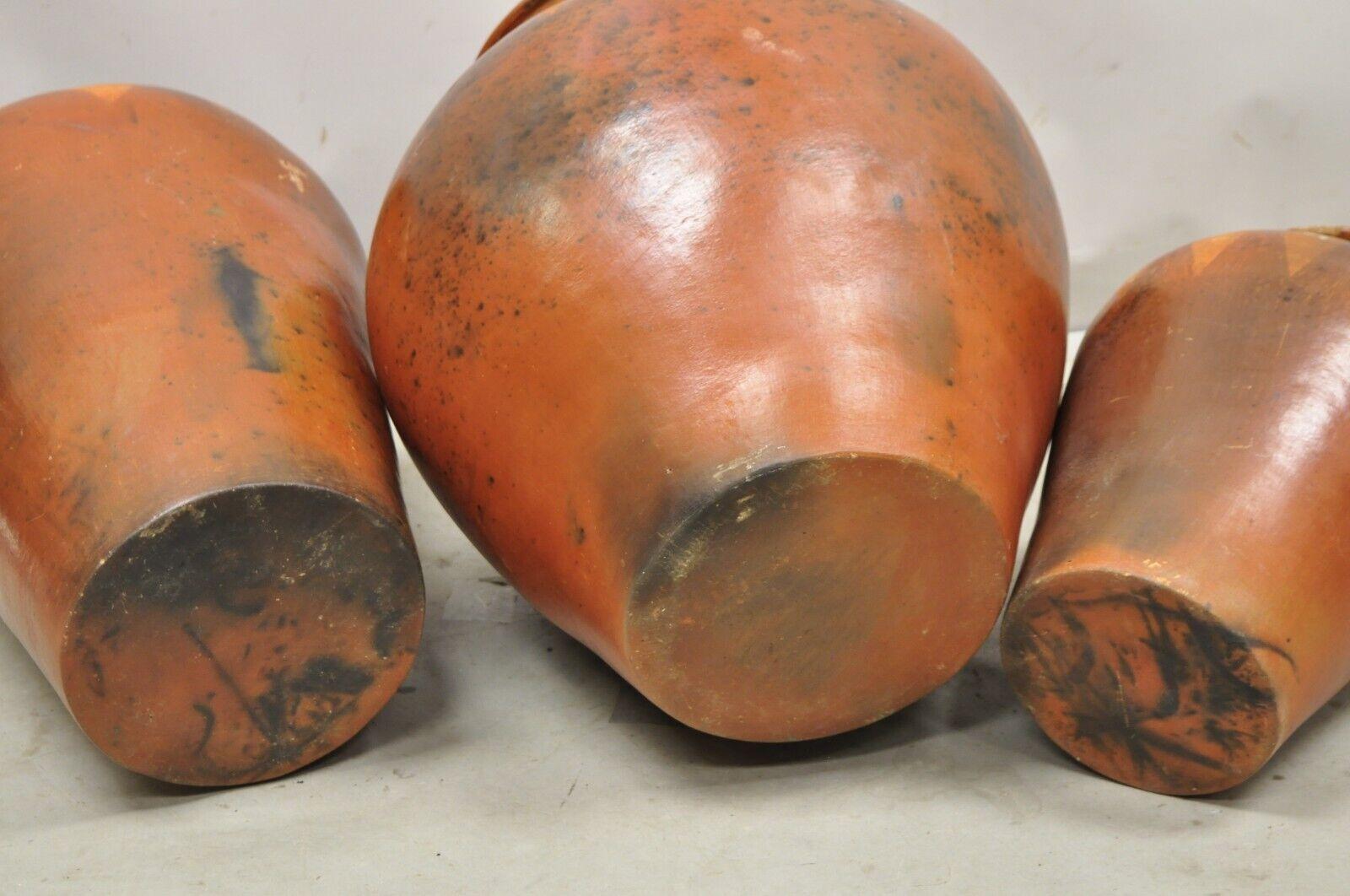 Lombok Crafts Indonesian Terracotta Clay Pottery Graduating Pot Jugs- Set of 3 For Sale 5