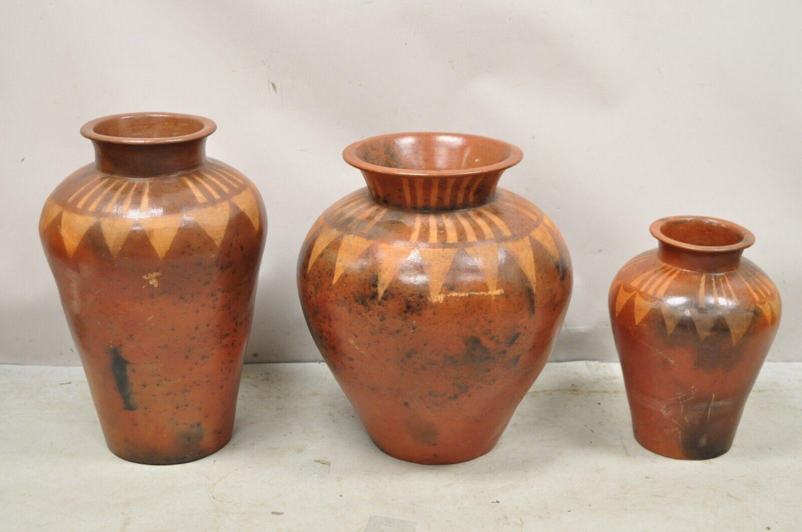 Lombok Crafts Indonesian Terracotta Clay Pottery Graduating Pot Jugs- Set of 3 For Sale 6